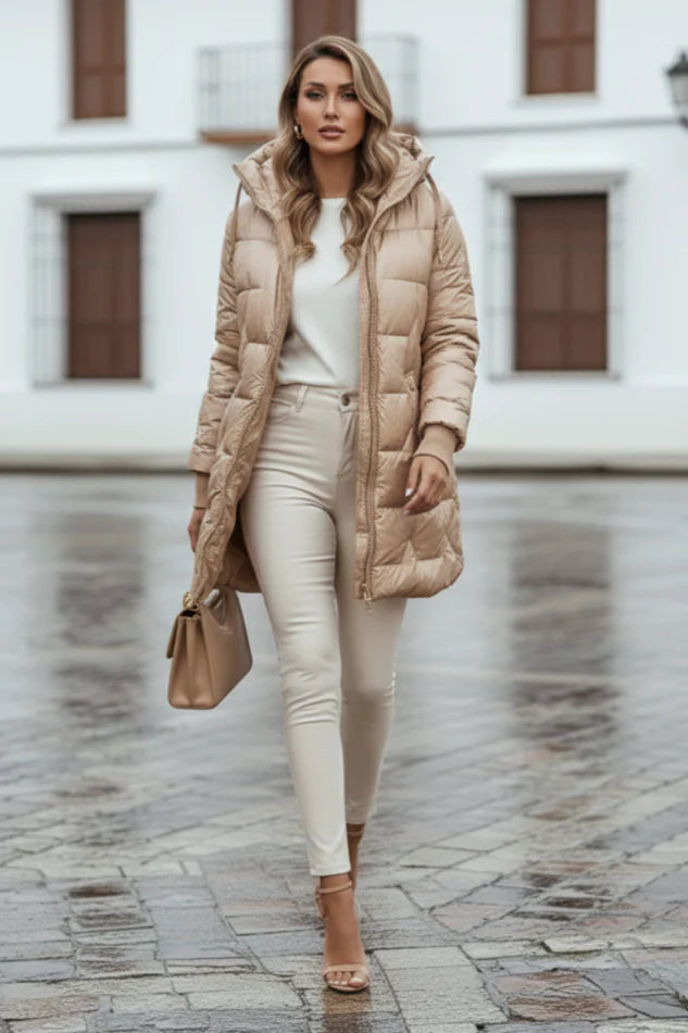 TRIANA – Long Padded Jacket with Hood and Metallic Details